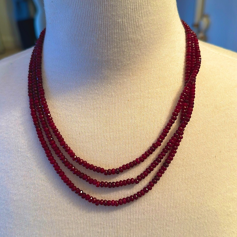 Genuine Garnet 3 Strand Beaded Necklace